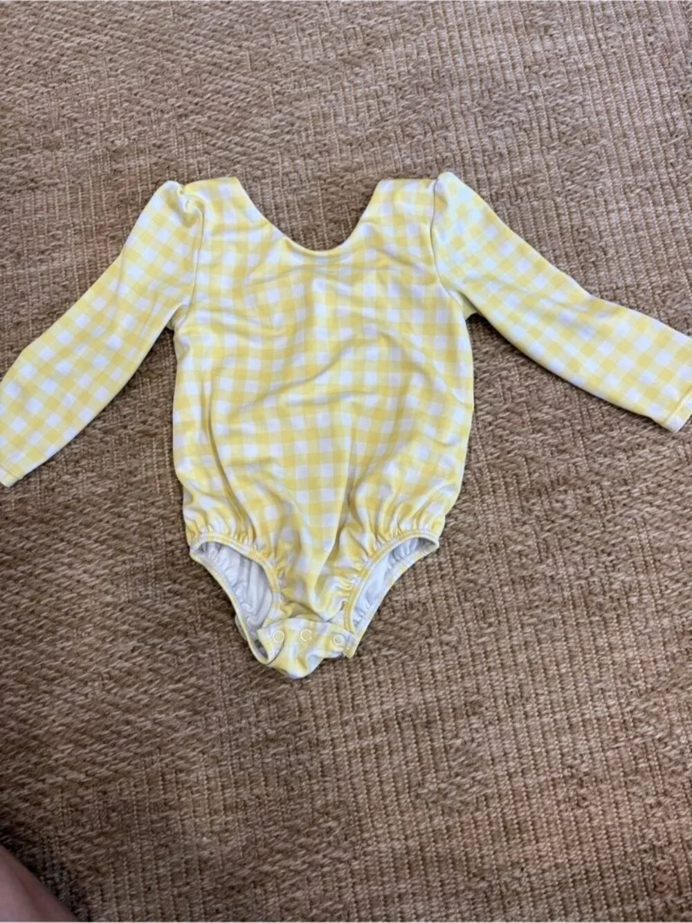 Janie and Jack Yellow Gingham Long-Sleeve One-Piece Swim